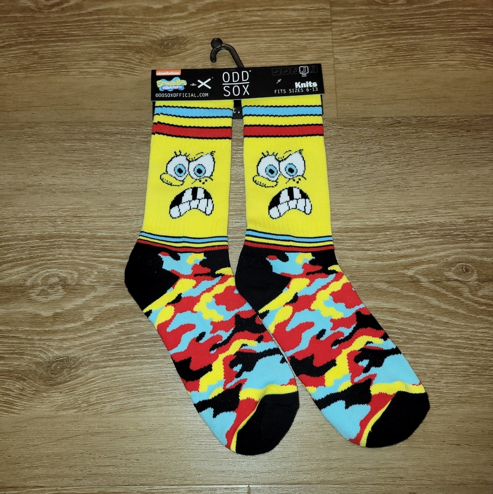 Odd Sox Spongebob Squarepants Camo Angry Crew Socks Men's Size 6-13 New